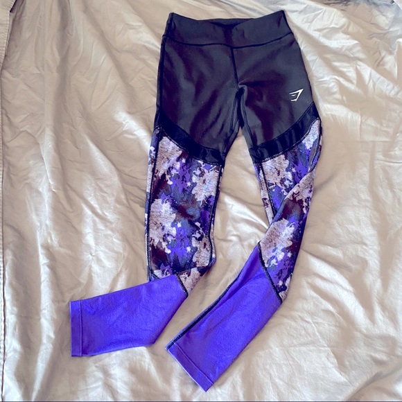 Gymshark Pants - Gymshark Full Length Workout Athletic Purple & Black Leggings Work Out Sz Small